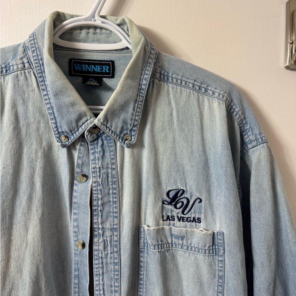 Vintage Denim Shirt with Las Vegas Embroidery